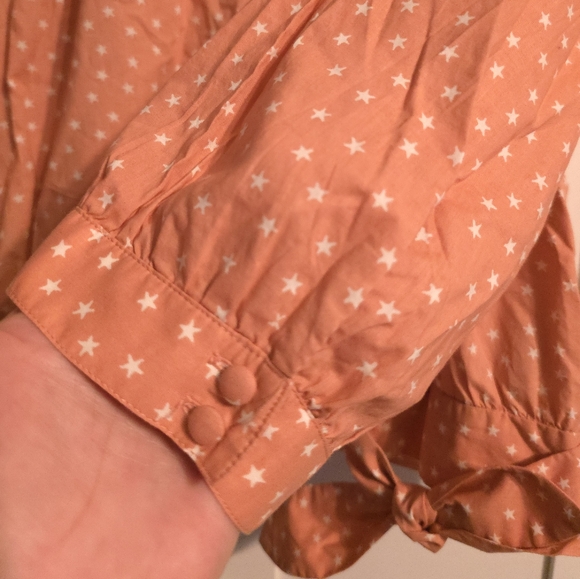 Madewell Wrap Top Blouse Size Medium Coral Star Print Quarter-Sleeve Lightweight - Picture 4 of 11